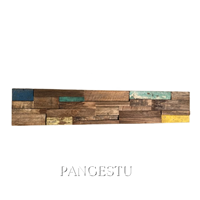 Panneau mural texturé en bois de teck massif recyclé, à effet 3D superposé, géométrique, insonorisant, couleur naturelle moderne, pour la maison