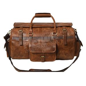 Bolsa de viaje de equipaje de cuero unisex hecha a mano para exteriores, bolsa de lona personalizada para viajes de negocios, venta al por mayor para hombres y mujeres - Product Image 1