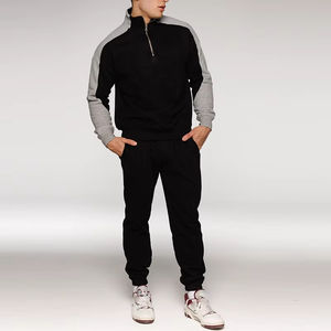 Ensemble survêtement personnalisé OEM/ODM avec veste à fermeture éclair et pantalon de jogging avec bandes latérales, streetwear, col montant, 100% coton - Product Image 1