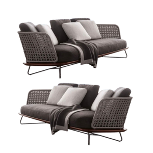 High quality product outdoor lounge sofa for patio and <b>garden</b> furniture aluminum rattan rope <b>wooden</b> three seat sofa <b>set</b> - Product Image 6