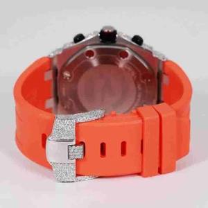 Montre-bracelet de luxe personnalisée pour homme en acier inoxydable avec bracelet en caoutchouc orange, verre serti de diamants de laboratoire de haute qualité, style Hip Hop - Product Image 4
