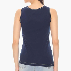 Débardeur tricoté à col rond pour femme, couleur unie, respirant, décontracté, sans manches, longueur normale, bleu marine - Product Image 3