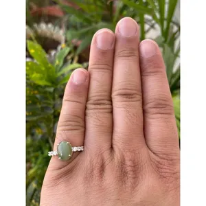 925 Silver Natural Opal <b>Ring</b> with Chrysoberyl <b>Cat's</b> Eye Oval Cut Rhodium Plated Romantic Style for Engagement - Product Image 5