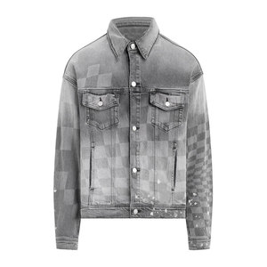 Trendy Fashion Washed Classic Casual Grey <b>Black</b> Slim Fit Denim <b>Jean</b> Coat Men's Distressed Denim <b>Jacket</b> - Product Image 1