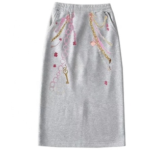 Jupes décontractées en éponge française de haute qualité femmes impression DTG taille élastique jupes tricotées de sport en éponge - Product Image 1