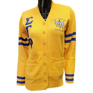 Custom Sigma Gamma Rho College Logotipos Button-Up Letterman Loose Fit Varsity Cardigan Suéter para Cheer Team Knitwear Cardigan - Product Image 1