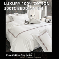 Parure de lit d'hôtel de luxe tissée unie 100% coton 300TC avec housse de couette brodée de corde marron style européen-américain