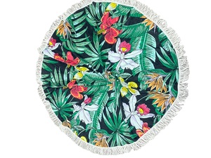 Toalla de playa redondeada personalizable de dos caras, tela de lino y algodón con estampado de microfibra de Color sólido, proveedor directo de Mumbai India - Product Image 4