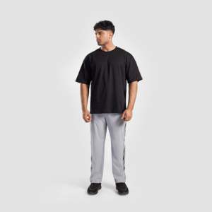 2.0 <b>Light</b> Grey Dual Stripe Man <b>Trousers</b> 100% Cotton Baggy Pants with Side Stripe & Zipper Decorations XL Size Lightweight - Product Image 4