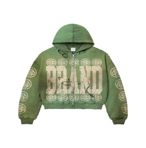 เสื้อฮู้ดพิมพ์ลายสำหรับผู้ชายผ้าคอตตอนซักแบบกรด100% ขนาดใหญ่พิมพ์ลายสกรีน - Product Image 6