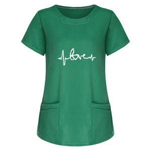 T-shirts d'uniforme médical unisexe à manches courtes et col rond, tissés, couleurs unies, pour infirmières et personnel hospitalier - Product Image 2