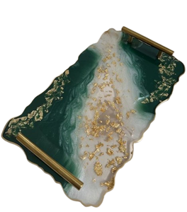 Home Gift <b>Large</b> Personalized Epoxy <b>Tray</b> Olive Wood Resin River <b>Tray</b> With Handle From India - Product Image 1