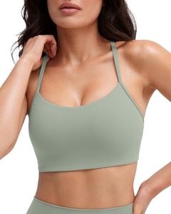 Sujetador deportivo de yoga para mujer con espalda cruzada, cuello redondo, espalda en Y, transpirable, soporte ligero, tirantes finos, Flex Flow, 100% nailon, color liso - Product Image 1
