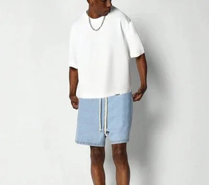 T-shirt vierge en coton tricoté respirant de qualité supérieure, coupe régulière, épaules tombantes, 300 grammes, 100 % coton, pour streetwear, collection 2025 - Product Image 4