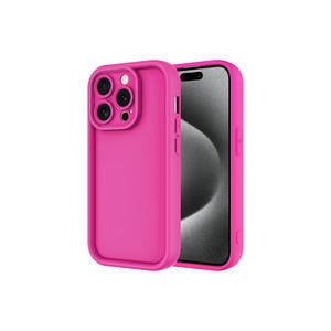 Coque en silicone premium rose foncé pour iPhone 15 Pro Max, anti-traces de doigts, antichoc, protection de l'appareil photo, INS - Product Image 1