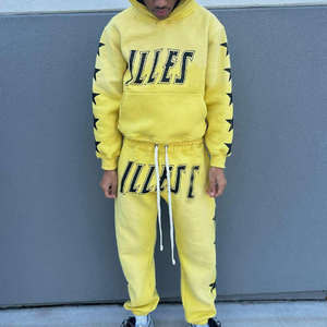 Custom Men Winter Two-Piece <b>Set</b> Heavyweight Fleece Pullover Cropped Graphic Printed Distressed Vintage Acid Wash 100% Cotton - Product Image 2