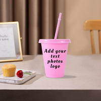 Gobelet en plastique réutilisable de 16 oz avec paille et couvercle, tasses à boire en PP colorées avec logo personnalisé pour smoothies, fournitures de fête, usage quotidien