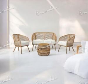 Sofá de bambú de 2 plazas ecológico de lujo para exteriores hecho a mano de bambú de estilo moderno + 2 sillas con sofá otomano para terraza de jardín - Product Image 1