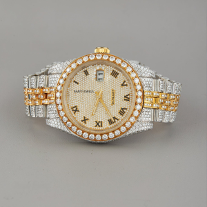 Montre de luxe bicolore sertie de diamants en moissanite, or et argent, acier inoxydable, style hip-hop - Product Image 2