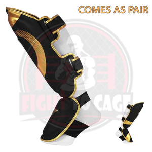 Protector de Espinilla de Cuero Negro Dorado con Cierre de Velcro para Entrenamiento de MMA y Muay Thai - Protección Completa para la Pierna y el Empeine, Absorción de Impactos - Product Image 5