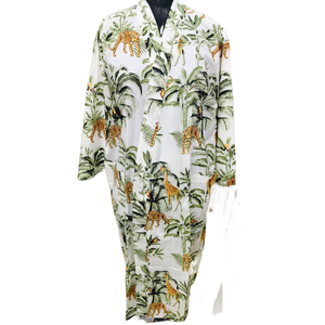 Bata con Estampado Floral Jaipuri, Talla Única, Tejido Suave, Térmica y Transpirable, para Uso en Invierno, con Cierre de Cordón, Media Largura - Product Image 1