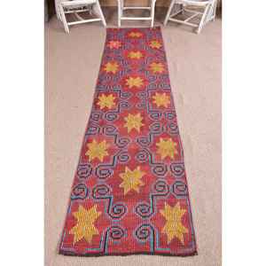 Turkish Rug, <b>Runner</b> 2.5x10.1 ft Vintage Rug, <b>Red</b> Bordered Wool Rug - Product Image 1