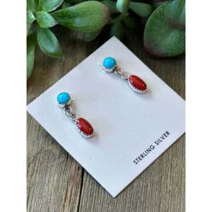 Navajo Handcrafted Multi Stone Sterling <b>Silver</b> Drop <b>Dangle</b> <b>Earrings</b> - Product Image 3
