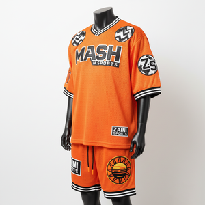 Conjunto Deportivo de Malla de Poliéster Premium para Hombre, Transpirable, Color Naranja, con Logotipo Bordado por Transferencia de Calor - Product Image 5