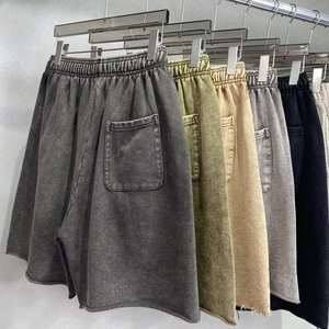 Personalizado Casual 100% algodón verano Vintage sol se desvaneció cordón en blanco pantalones cortos de sudor lavado ácido cintura media transpirable para hombres - Product Image 2