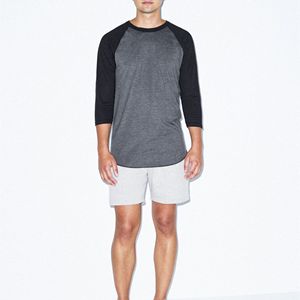 Camiseta de Béisbol de Manga 3/4 para Hombre, Corte Regular, Ligera, Ultrasuave, 100% Algodón, 180 Gramos, Color Gris Carbón Jaspeado - Product Image 4