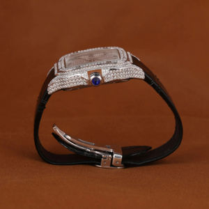 Montre à quartz luxueuse pour homme avec bracelet noir semi-serti de diamants Moissanite, boîtier carré unique, chronographe, affichage par aiguilles - Product Image 6