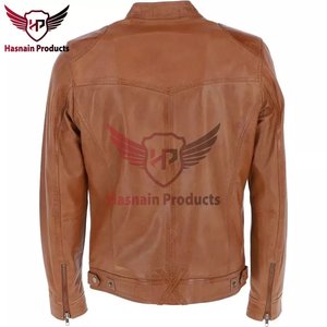 Offre Spéciale haut Tan en cuir véritable Biker veste pour hommes élégant hiver moto vêtements d'extérieur avec fourrure décoration nouvel état - Product Image 4