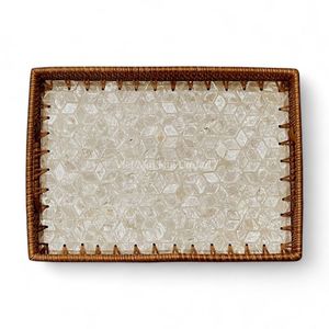 Bandeja Decorativa Hecha a Mano de Ratán con Incrustaciones de Madreperla, Bandeja Ecológica con Incrustaciones de Concha, Material Natural para Mesa - Product Image 3