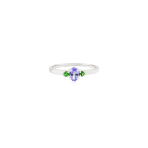 Délicat Minimaliste Bonne Qualité Tanzanite & Tsavorite Dainty Trois Pierre Anneau Simple Style Empilable Bijoux 14K Or Blanc - Product Image 1