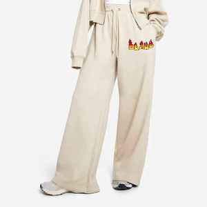 Wholesale Heavy Cotton Ladies Sweatpants Custom Solid Women's Straight Trousers Embroidered Logo Flat Front High Street Winter - Product Image 2