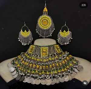 ชุดสแตนเลสสตีลสไตล์วินเทจโบราณโบราณปักลายหินเพทายประดับมุกเทียมสำหรับงานแต่งงานสไตล์อัฟกานิสถานดั้งเดิม - Product Image 3