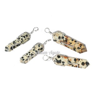 Colgante de cristal de doble terminación de ágata musgo hecho a mano con envoltura de alambre para trabajo de energía espiritual - Product Image 4