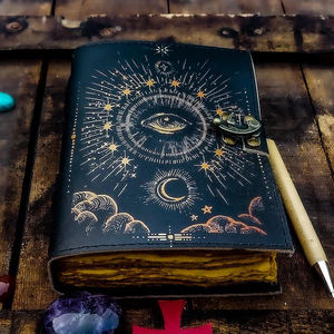 Journal vintage en cuir avec bord en papier, journal de grimoire à troisième oeil, sort vierge Antique, carnet de notes Wiccan spécial d'horreur - Product Image 1