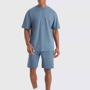 Conjunto de verano de camisetas y pantalones cortos de alta calidad para hombres 100% algodón transpirable patrón sólido hecho en impuestos industrias precio barato - Product Image 4