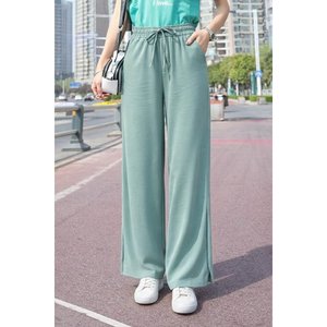 Jane's Women's High <b>Waist</b> <b>Elastic</b> Belted Straight Leg Aerobin Pants, Loose Fit Casual Daily <b>Trousers</b> with Side Pockets. - Product Image 1