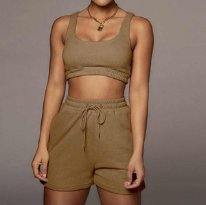 OEM ขายส่งโลโก้ที่กําหนดเอง Crop Top กางเกงขาสั้นสองชิ้นชุดผู้หญิงชุด Joggers กางเกงขาสั้นชุด Tank Top ผู้หญิงที่กําหนดเองชุด - Product Image 5