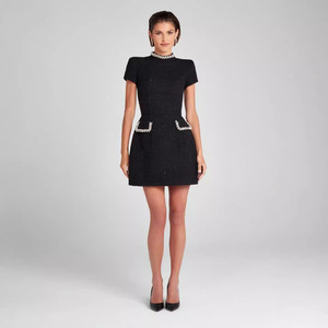Abito Elegante in <span class=keywords><strong>Tweed</strong></span> Personalizzato OEM per Donna 2026, Vestito Aderente con Perline, Etichetta Privata di Fabbrica, Vestito Slim Fit che Valorizza la Figura, Etichetta ODM - Product Image 1