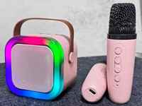 Enceinte portable K12 pour fêtes, avec deux microphones sans fil, bande lumineuse RGB, son puissant et clair, lecteur audio pour la maison et les événements en extérieur