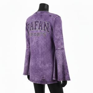 Camiseta de Algodón Jersey con Lavado Ácido Premium para Mujer, GSM Suave y Transpirable, Morada, Manga Larga, Logotipo Personalizado con Serigrafía - Product Image 5