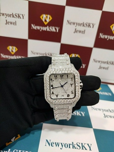 นาฬิกาข้อมือเพชรสำหรับผู้ชาย VVS Moissanite ที่ดีที่สุดจากโรงงานผู้ผลิตเพชรผ่านผู้ทดสอบเพชรแก้วสแตนเลส40มม. สำหรับผู้ชาย - Product Image 2