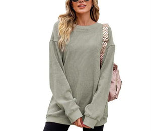 Sudadera de Pana con Cuello Redondo para Mujer, Estilo Holgado, Informal, de Manga Larga, Transpirable y Cómoda, con Textura Acanalada, 2025 - Product Image 6