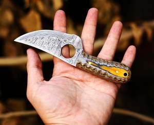 Hecho a mano Damasco Full Tang cuchillo de hoja fija Mini bolsillo estilo vaquero para caza y Camping elegante cuchillo EDC - Product Image 4