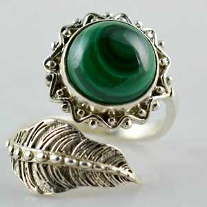 Navya Craft Women's Adjustable Malachite Round 925 Sterling Silver <b>Statement</b> <b>Ring</b> 18k Plated Green Gemstone Handmade Gift <b>Ring</b> - Product Image 2