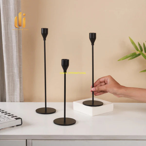 Ensemble de bougeoirs coniques en métal noir minimaliste support de bougie bâton décoratif moderne pièce maîtresse élégante pour le mariage à la maison - Product Image 2