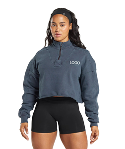 Jersey de Yoga con media cremallera y cuello levantado de Invierno para mujer, sudadera con logotipo frontal, algodón cálido para entrenamiento de correr - Product Image 1